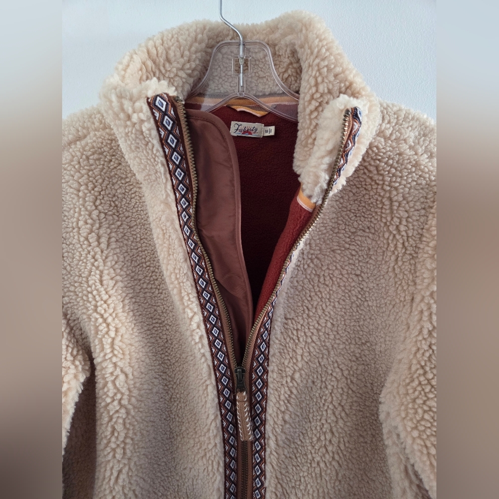 Faherty Cream Teddy Jacket With Patterned Trim - image 4